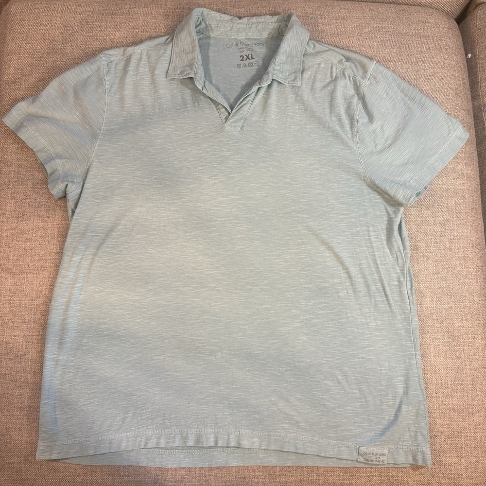 Calvin Klein Jeans Polo Shirt XXL Aqua Blue Cotton Short Sleeve‎ Mens